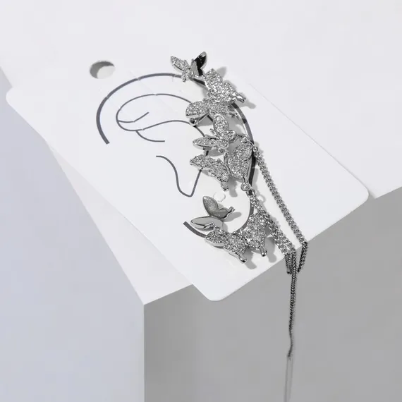 Набор серьги и каффа полёт бабочек, цвет белый в серебре