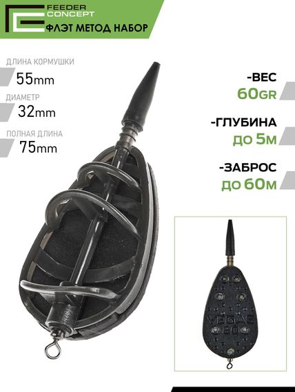 Набор фидерных кормушек FC Vegas Flat METHOD 60г 3шт. и уплотнитель