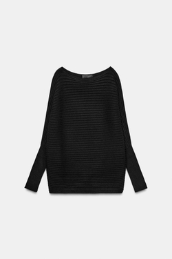 ZARA ОБЪЕМНЫЙ СВИТЕР РЕЛЬЕФНОЙ ВЯЗКИ, ЧЕРНЫЙ