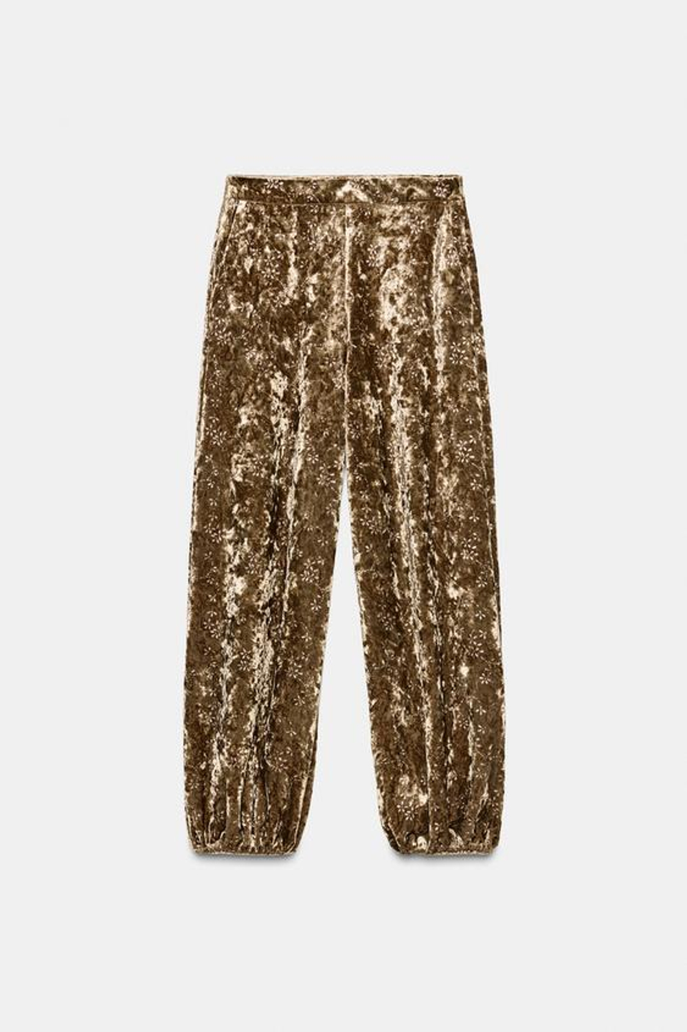 ZARA БРЮКИ-БАЛЛОНЫ ИЗ БАРХАТА С МЕТАЛЛИЗИРОВАННОЙ НИТЬЮ, ЗОЛОТИСТЫЙ