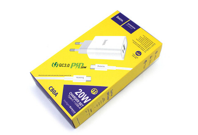 Блок питания (сетевой адаптер) HOCO C80A Rapido PD+QC3.0, 20W  два порта (1*USB-A, 1*Type-C), белый