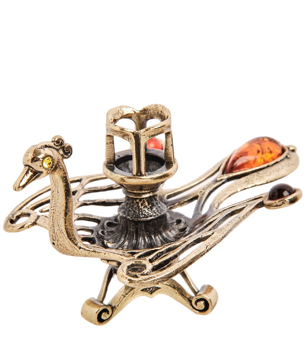 Народные промыслы AM-3054 Подсвечник «Жар-птица» (латунь, янтарь)