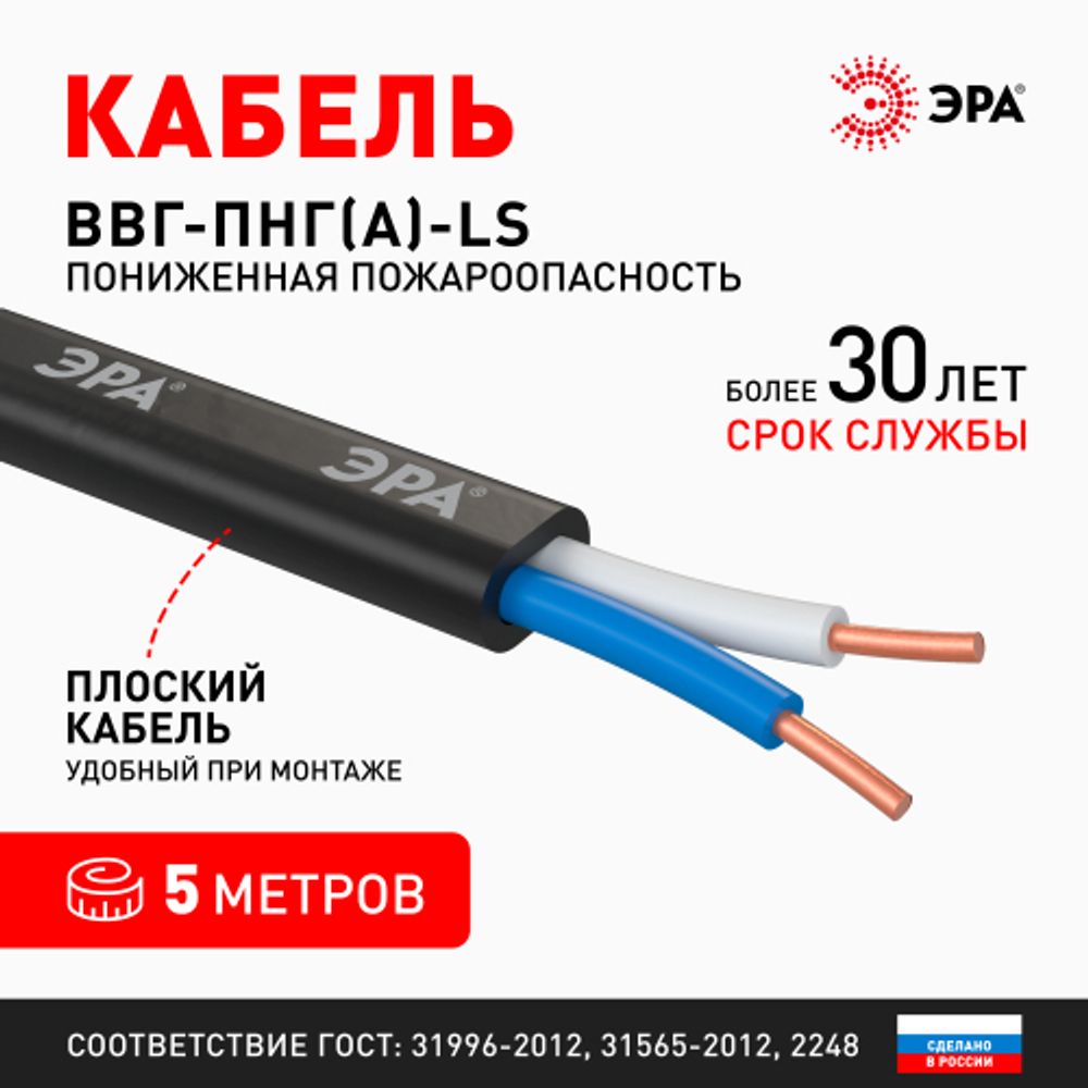 Кабель ЭРА ВВГ-Пнг(А)-LS 2х2,5 мм2 5м