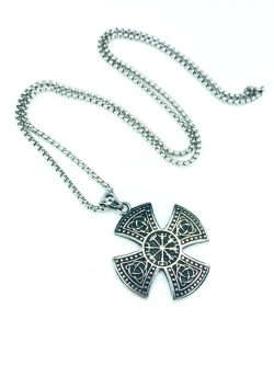 Цепочка с кельтским крестом и символами Вегвизир и Триглав