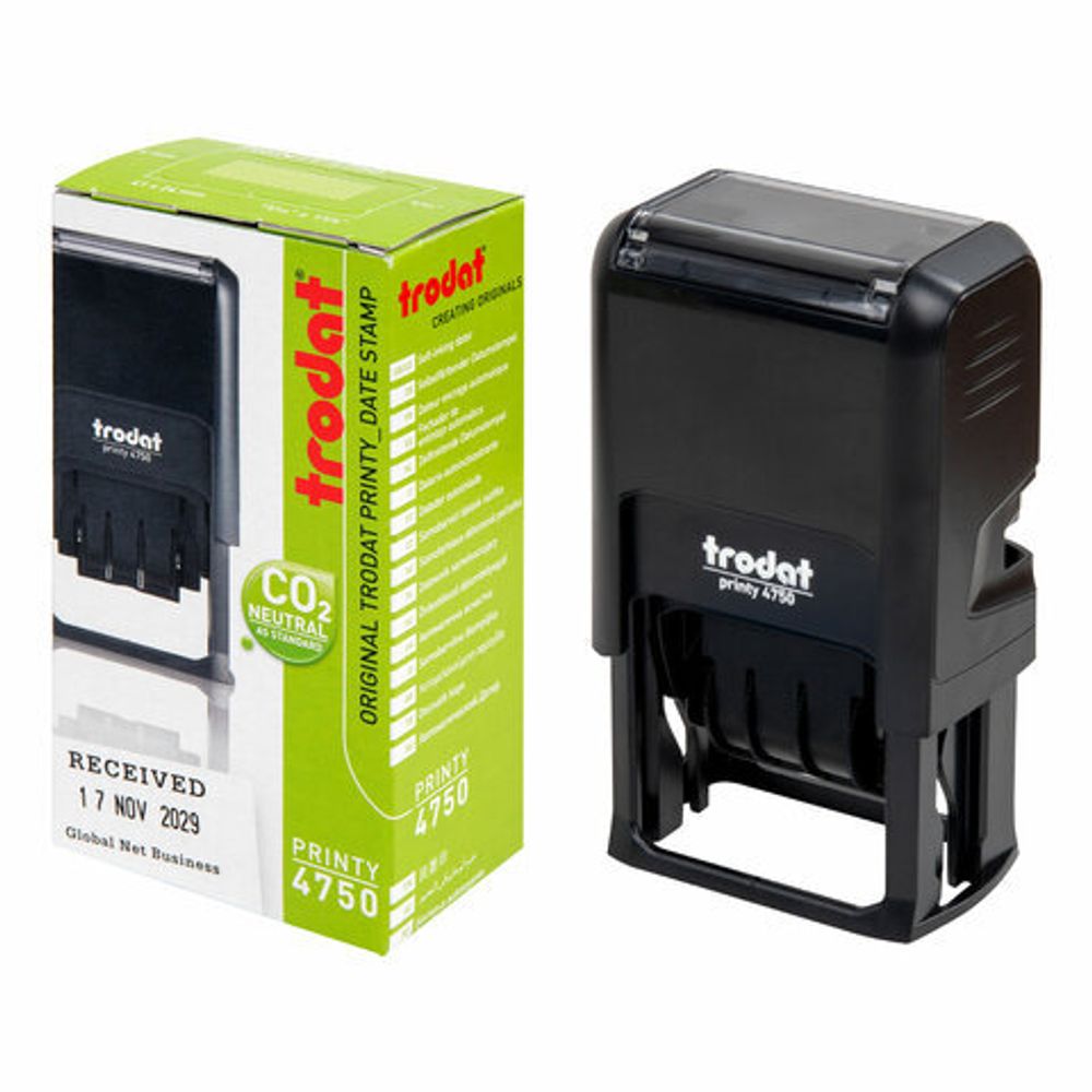 Датер со свободным полем, оттиск 41 х 24 мм, синий, TRODAT 4750 PRINTY 4.0, корпус черный, 141304