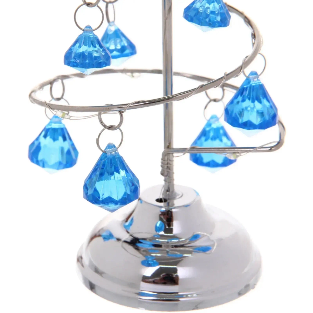 Сувенир с подсветкой «Елочка Хрустальная» 18 см, диаметр 8 см, основание-серебро, свечение белое, хрусталик Голубой (работает от батареек 3 LR44)