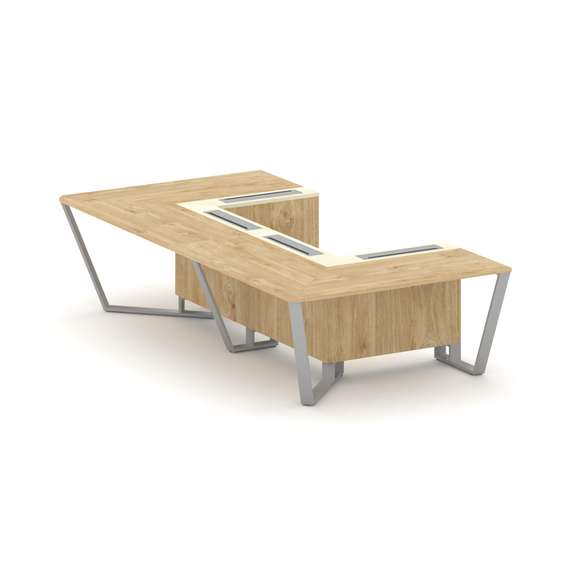 Steel Meet Стол переговорный П-образный KM-PR.B.SP-07P Тиквуд Светлый/Ваниль Глянец/Металл Серый 160