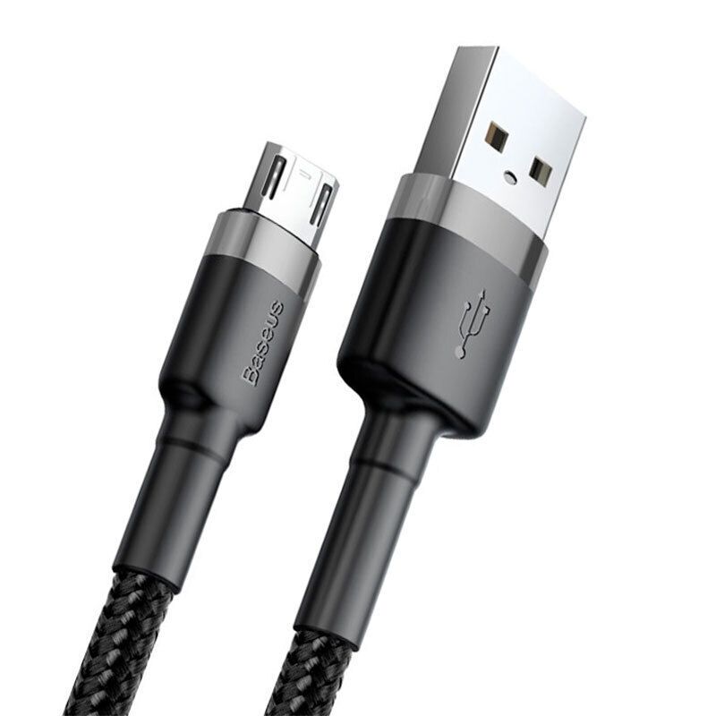 Кабель USB - микро USB Baseus (CAMKlF-BG1) cafule, 1.0м, круглый, 2.4A, силикон,  черный, серый