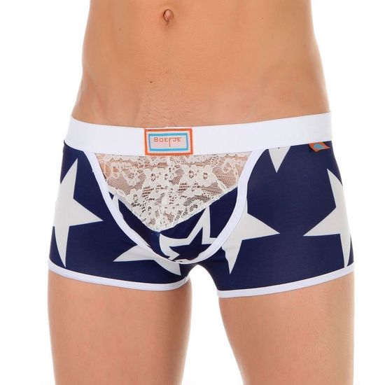 Трусы мужские джоки синие с принтом "звезды" и кружевной вставкой Boefje 35711