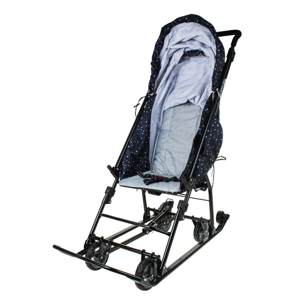 Санки-коляска "Наши Детки 3-1К" синий со звездочками