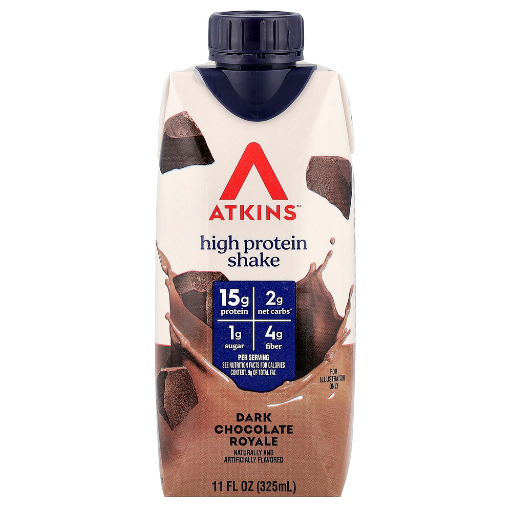 Atkins, High Protein Shake, Dark Chocolate Royale, 8 Shakes, 11 fl oz (325 ml) Each