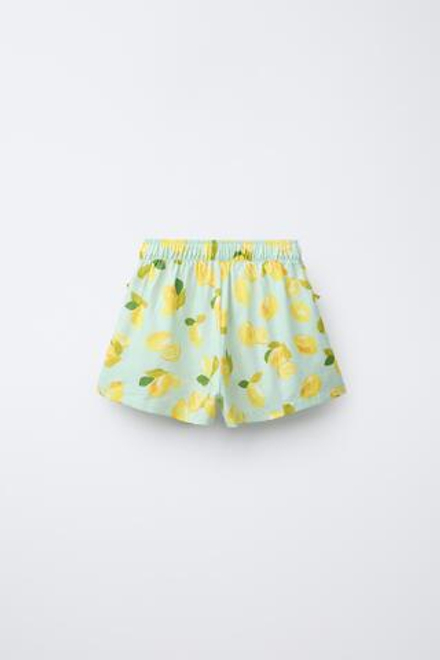 ZARA ШОРТЫ ИЗ СМЕСОВОГО ЛЬНА С ЛИМОННЫМ ПРИНТОМ, БИРЮЗОВЫЙ