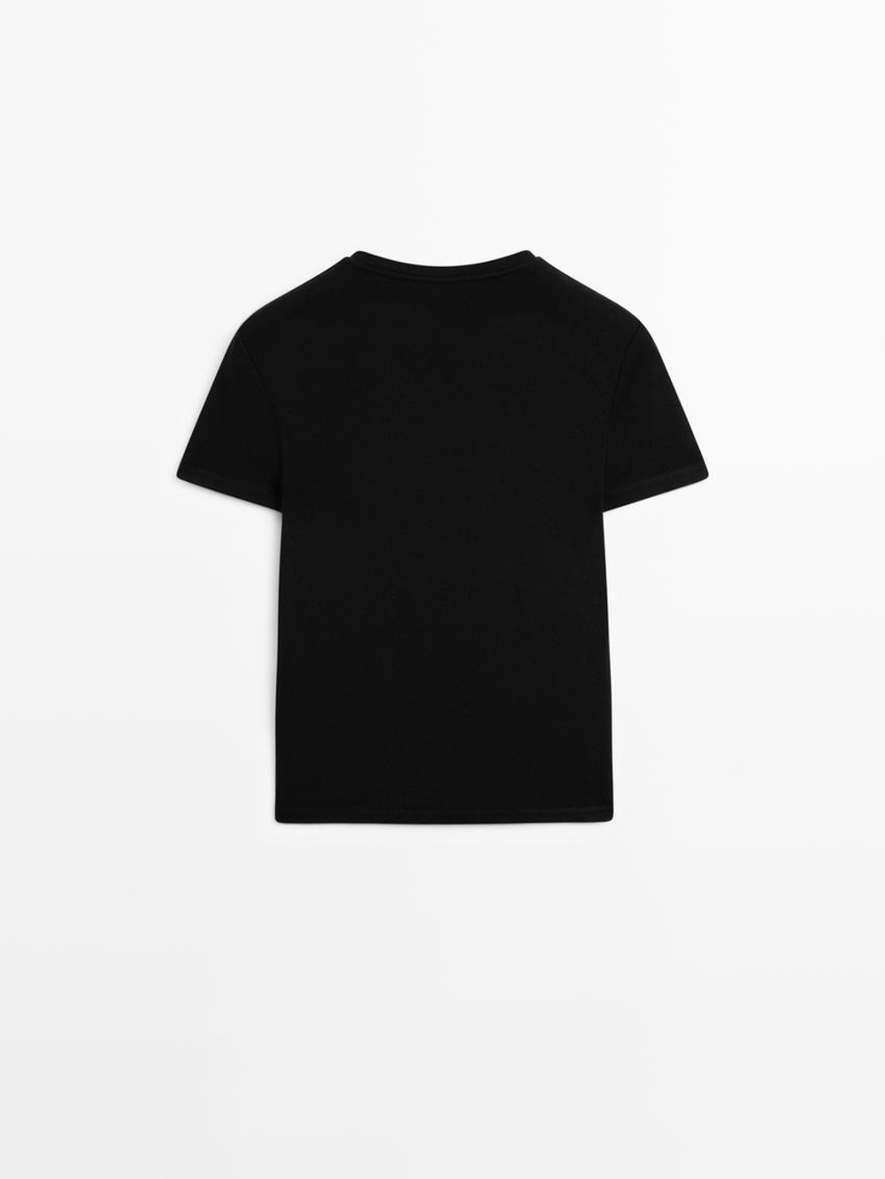 Massimo Dutti Футболка с коротким рукавом и пуговицами на плечах, черный