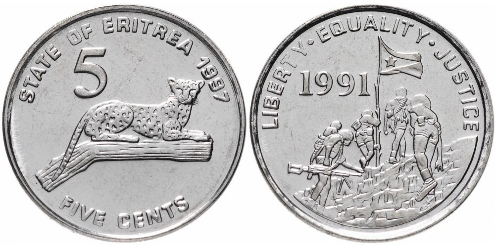 Эритрея 5 центов, 1997 Леопард UNC
