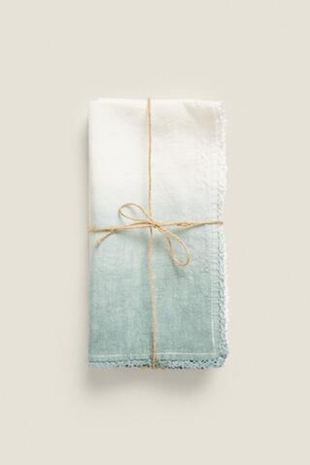 ZARA HOME ГРАДИЕНТНАЯ ЛЬНЯНАЯ САЛФЕТКА (НАБОР ИЗ 2 ПРЕДМЕТОВ), ЗЕЛЁНЫЙ/СИНИЙ