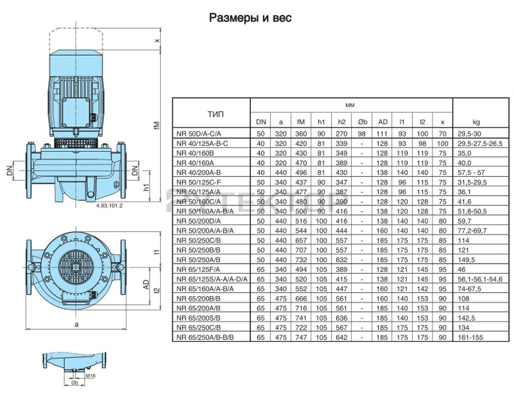Циркуляционный насос In-Line Calpeda NR 50/125A