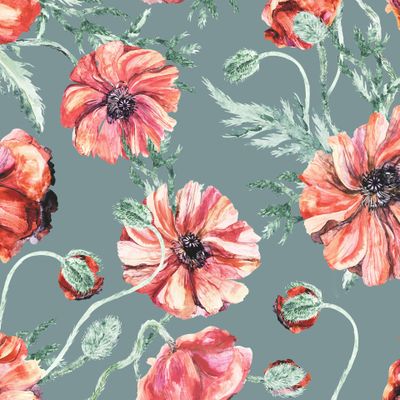 Акварельные маки на зелёном