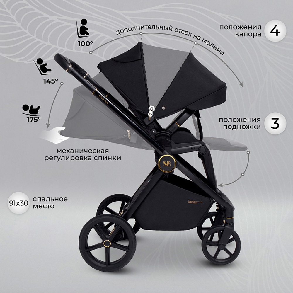 Детская коляска Sweet Baby Stella Plus 2 в 1 Black