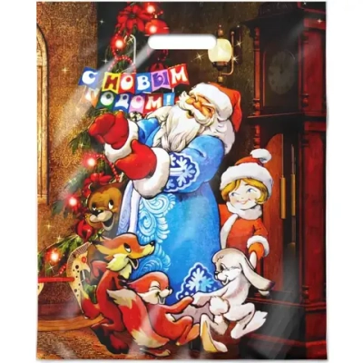 Пакет ПЭ с вырубной ручкой 38х47+6см (60) (Новогодний хоровод) НГ ламинированный Интерпак (х50/500)