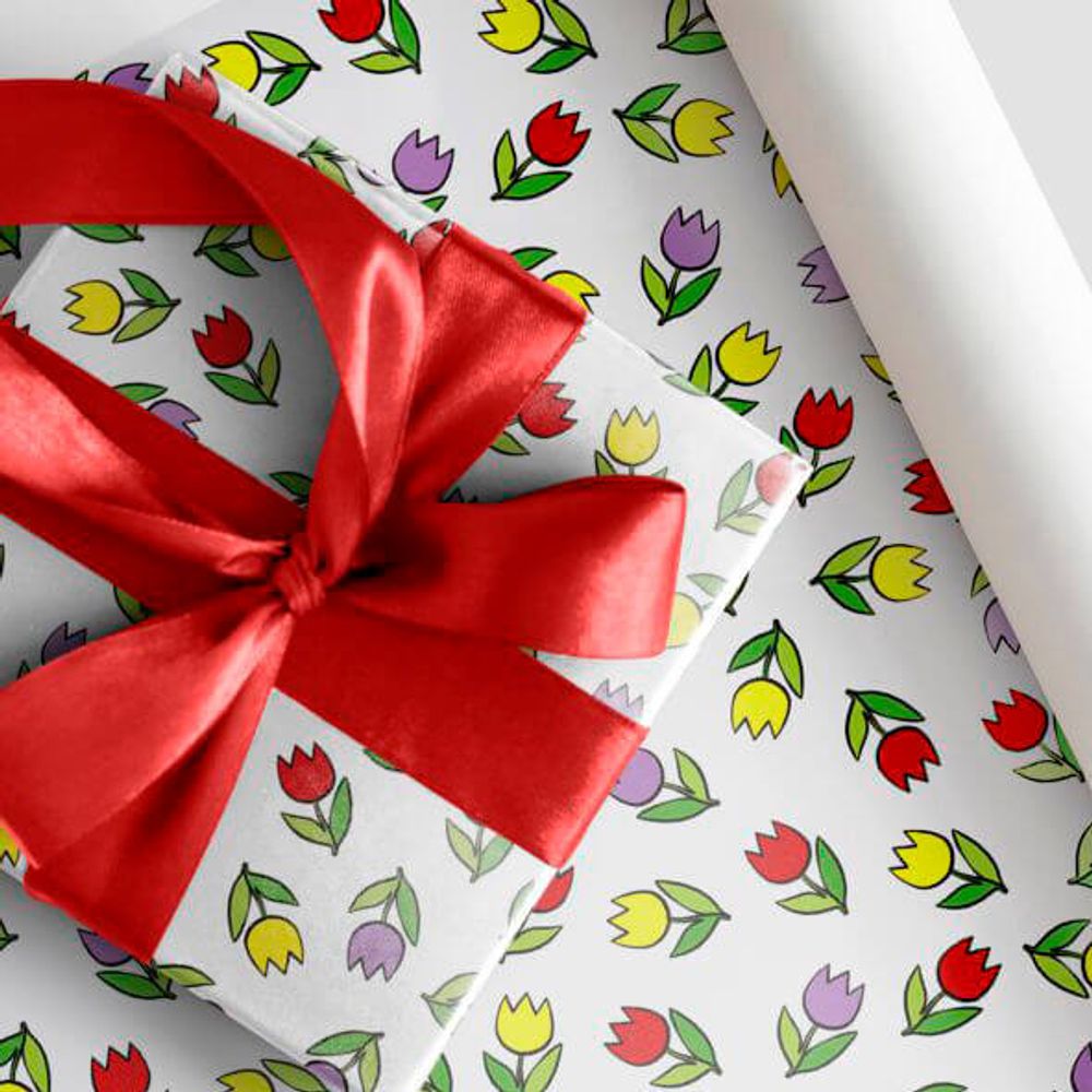 Упаковочная бумага (0,7*10 м) Тюльпаны, 1 шт.