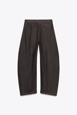 ZARA БРЮКИ-БАЛЛОНЫ ИЗ 100% ЛЬНА ZW COLLECTION, КОРИЧНЕВЫЙ