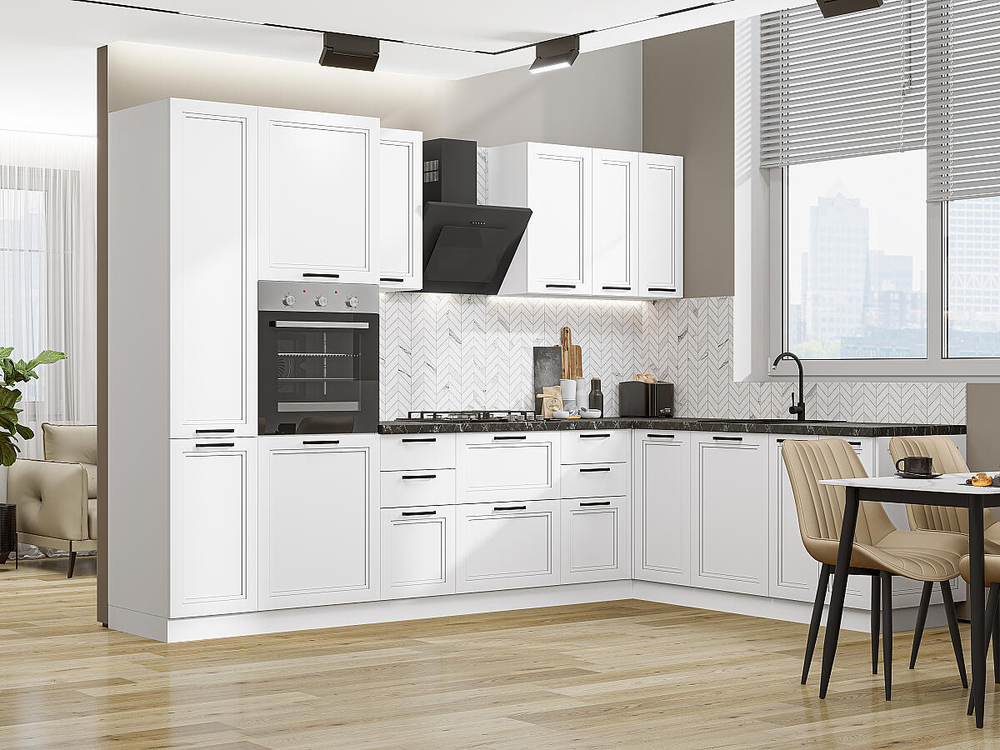 Угловая модульная кухня Нео-03 White Silk - Белый 2140*3000/2100*600