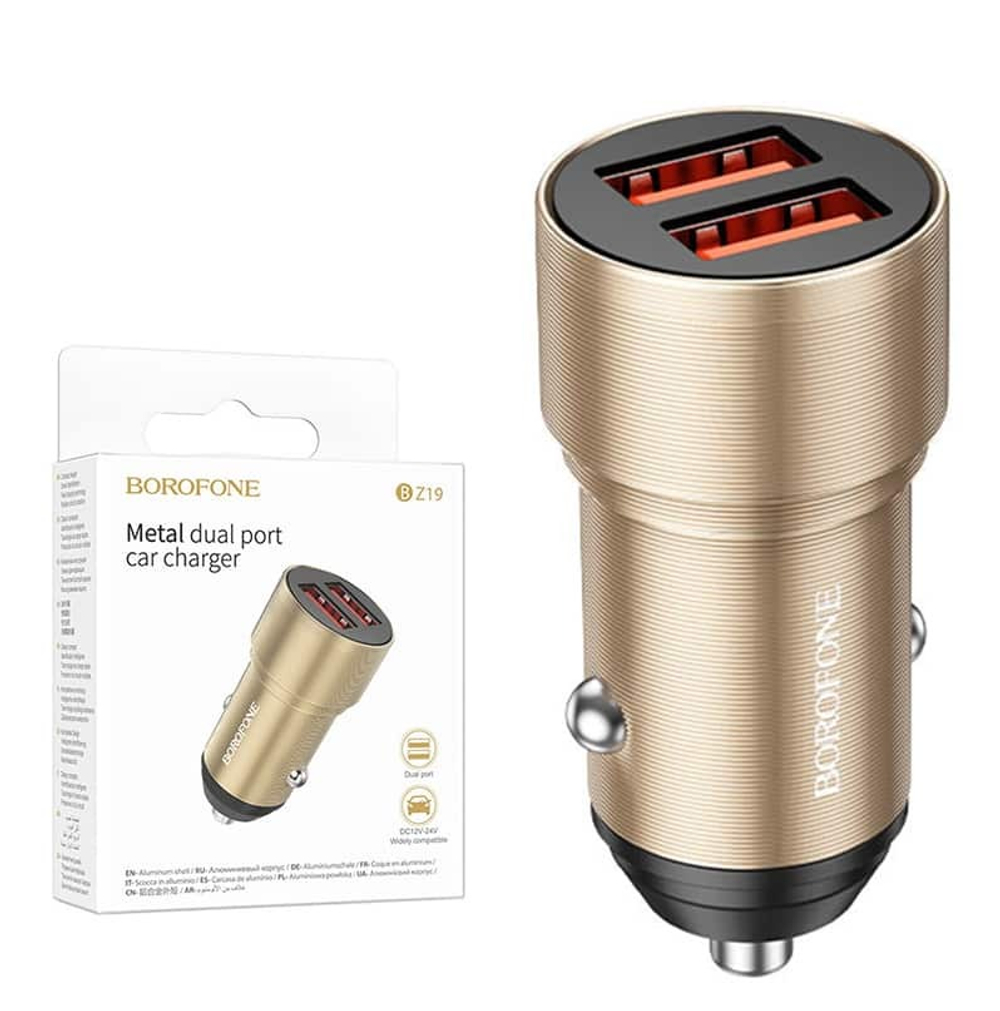 Автомобильный адаптер питания BOROFONE BZ19A QC 3.0 (золото)