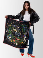 Платок «Русский полевой букет» чёрный 100% шёлк