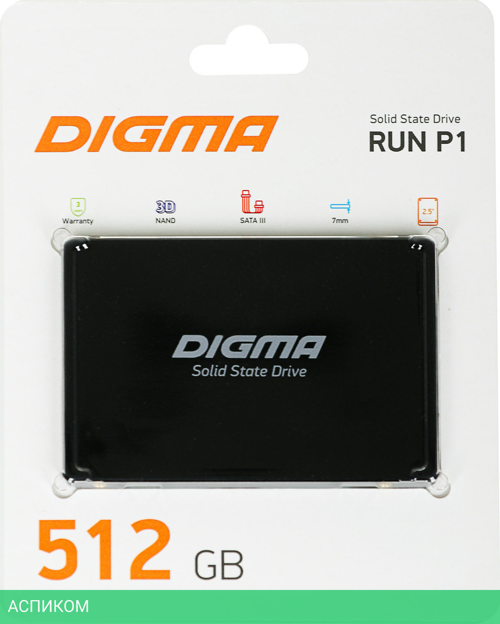 SSD диск Digma SATA III 512Gb Run P1 2.5" (DGSR2512GP13T)