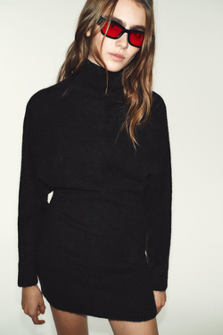 ZARA КОРОТКОЕ МЯГКОЕ ТРИКОТАЖНОЕ ПЛАТЬЕ, ЧЕРНЫЙ