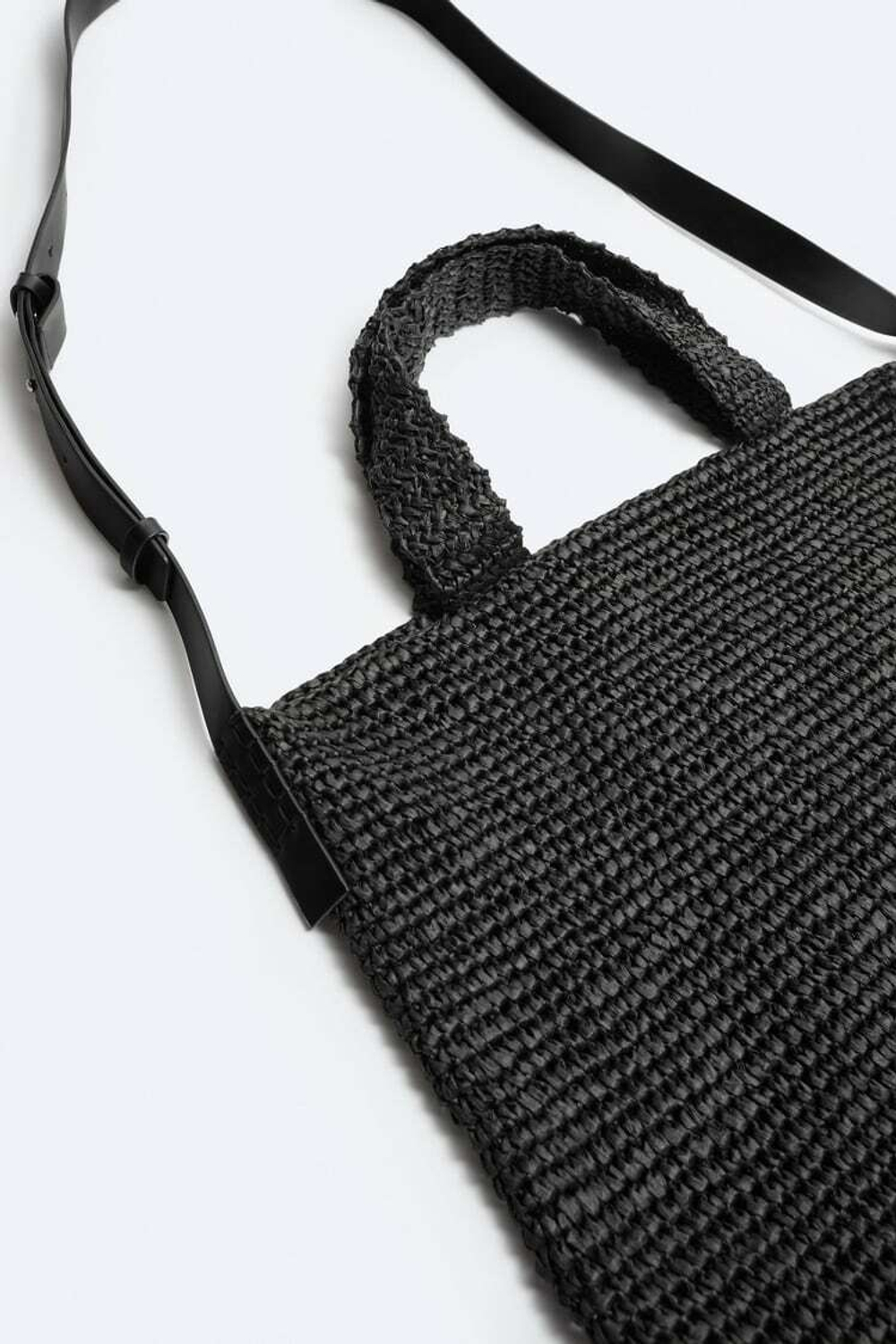 ZARA МЯГКАЯ ТКАНАЯ СУМКА-ТОУТ, ЧЕРНЫЙ