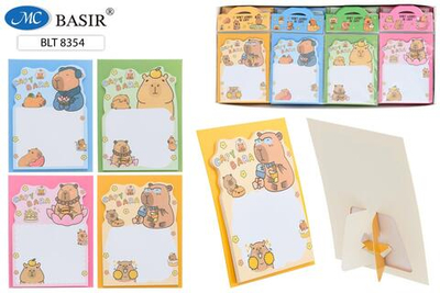 Блок для записей 10*7,5см. 75л. "Капибара" липкий слой, ассорти (Basir)