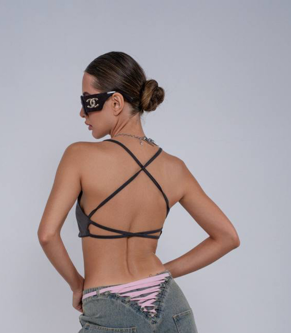 Топ трикотажный двойной с открытой спиной