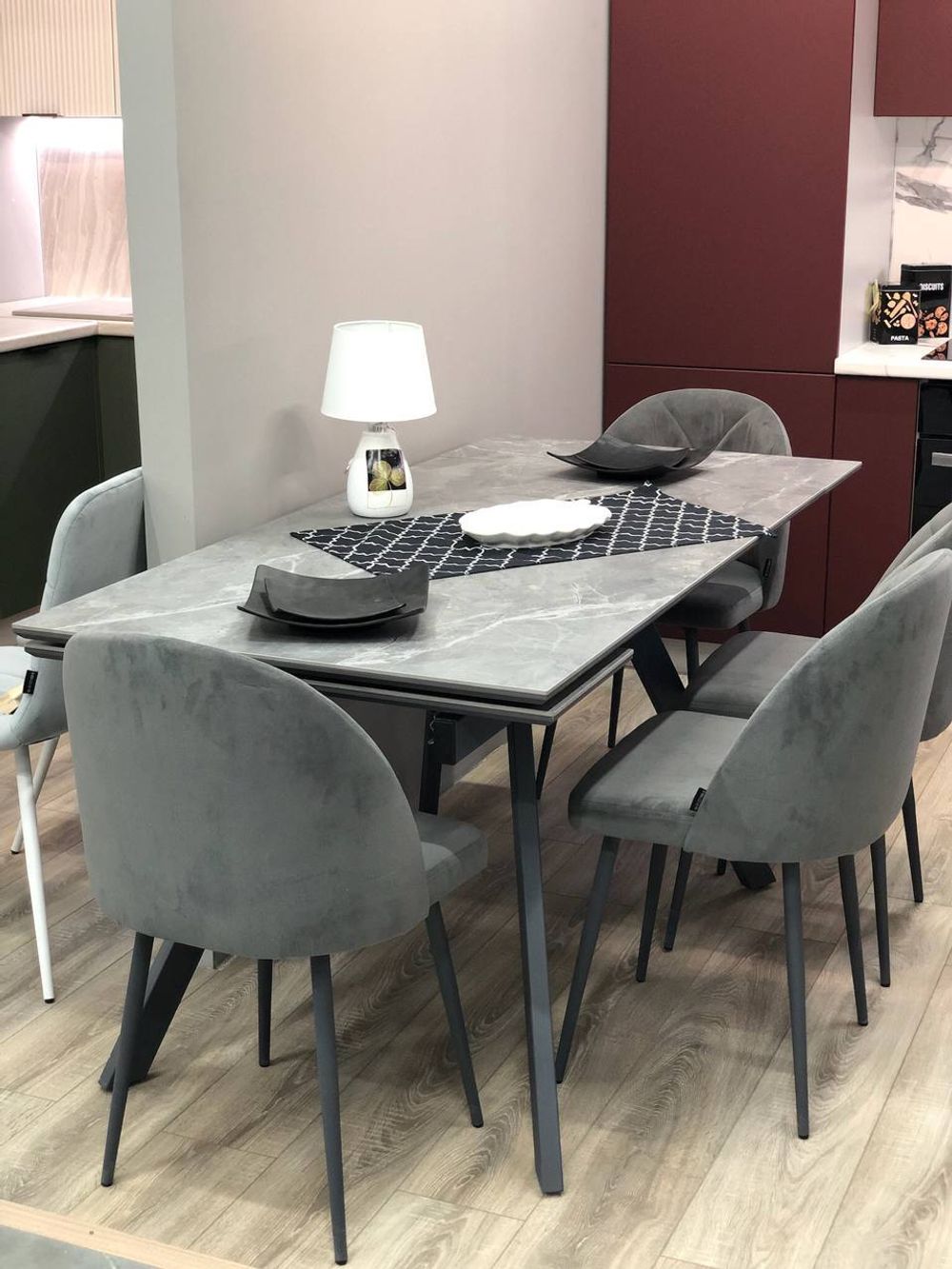 Стол "Рене", (Серый Мрамор/Черный)