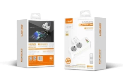 LDNIO сетевой фильтр разветвитель с умной зарядкой, модель SE2337, LED светильник, 3 USB, тройник с заземлением и выключателем, белый