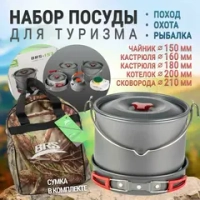 Набор посуды, 3 кастрюли, 1 сковородка, 1 чайник, (6-7 персон) BRS-157