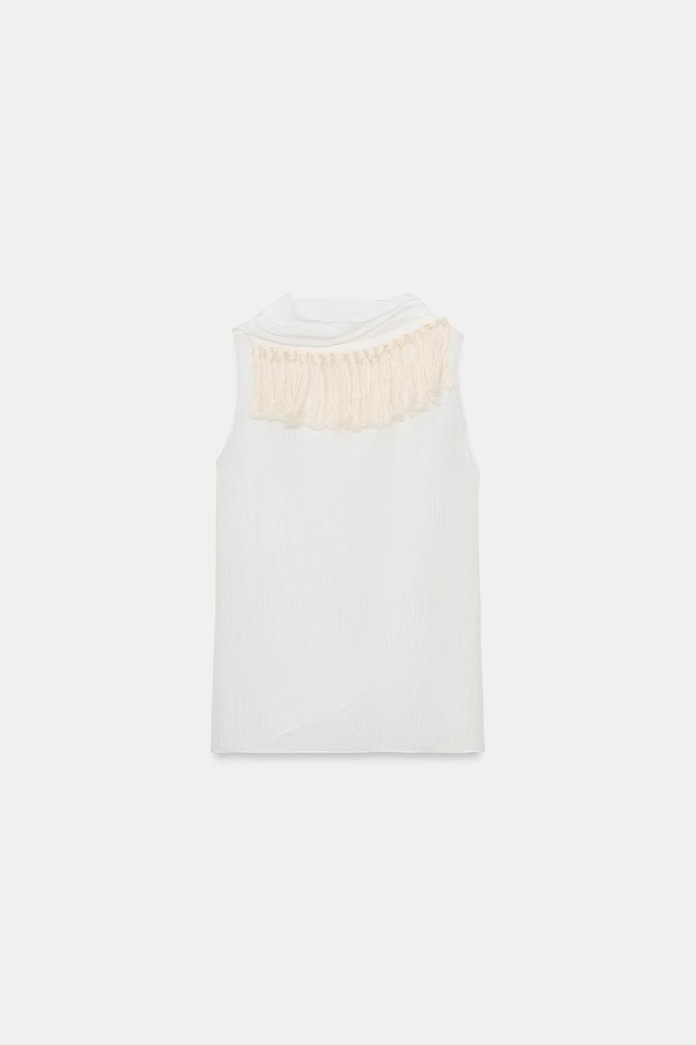 ZARA ТОП С БАХРОМОЙ — ZW COLLECTION, ЖЕЛТОВАТО-БЕЛЫЙ