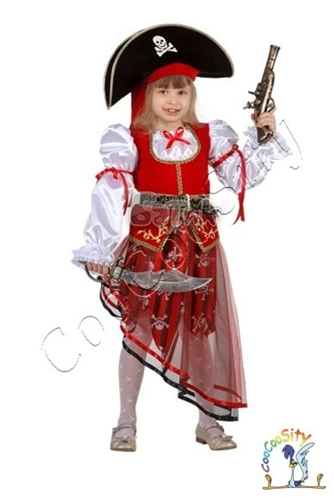 Костюм пиратки детский р-р 28 рост 107 (блуза, юбка и пояс, платок на голову и сабля)