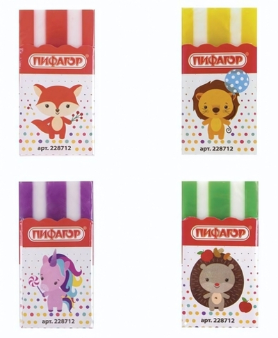 Ластик 50х27х8мм,картонный держатель,в ассорт. "ЭНИКИ-БЕНИКИ" (ПИФАГОР)