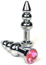 Серебристая анальная ёлочка с нежно-розовым кристаллом - 11 см. (Цвет: нежно-розовый)