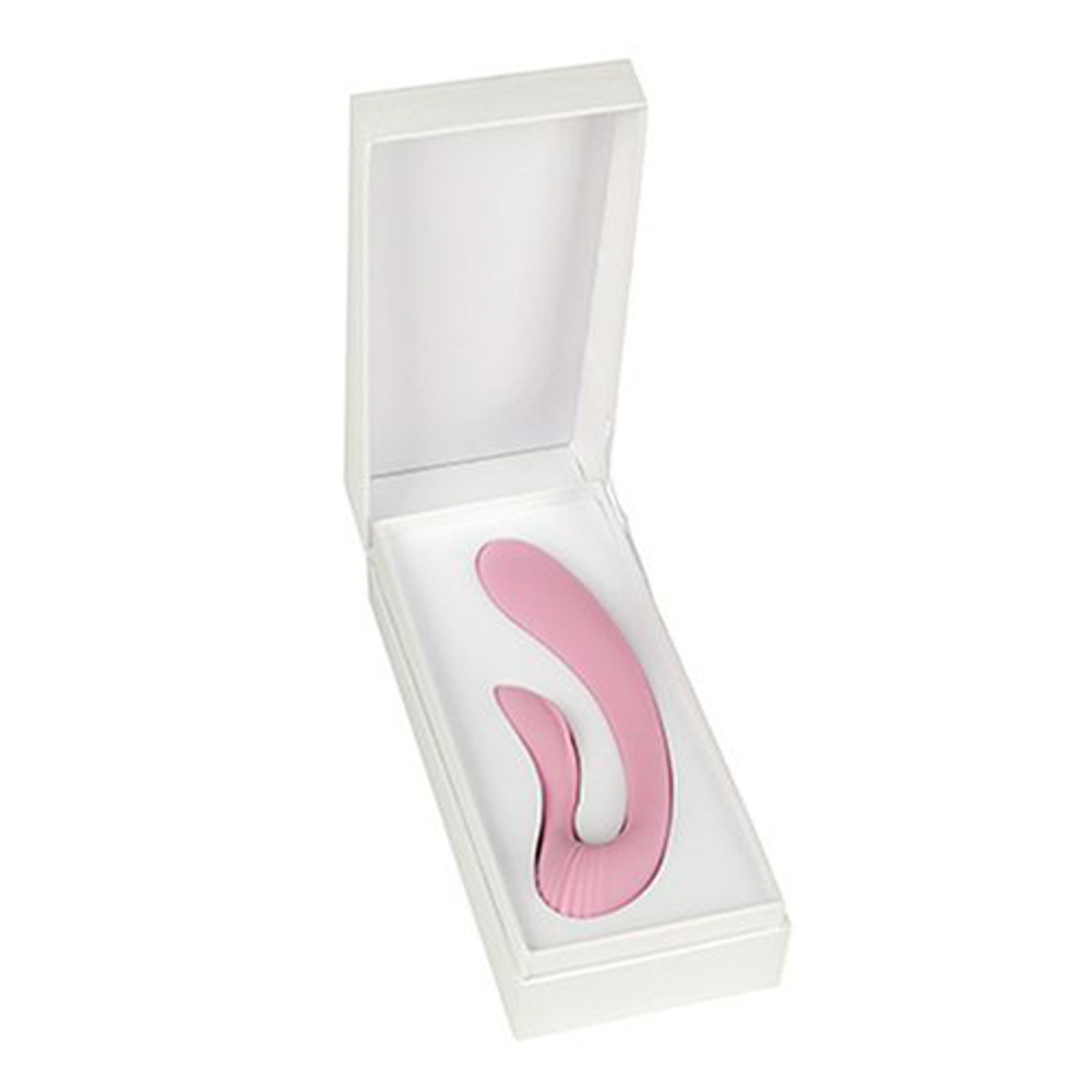 Розовый вибромассажер 18см с гибким клиторальным отростком Adrien Lastic G-Wave