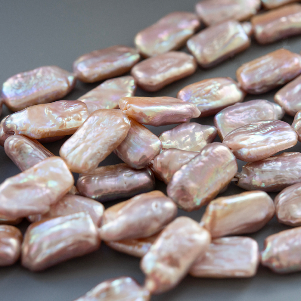 Жемчуг культивированный в форме прямоугольника, золотисто-розовый, с эффектом хамелеона, 17*10мм