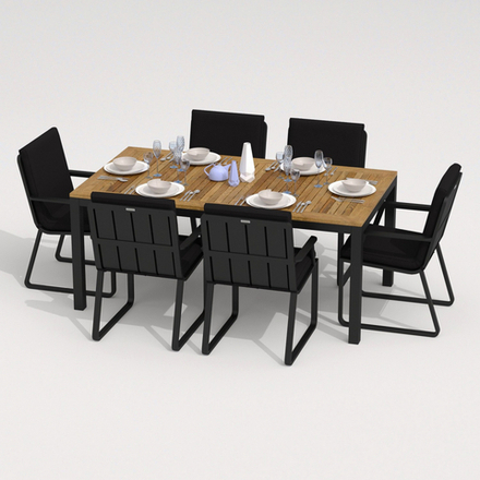 Обеденная группа Ideal Patio ТЕЛЛА  АЛЬБА  каркас карбон, стол тик 180, ткань черная