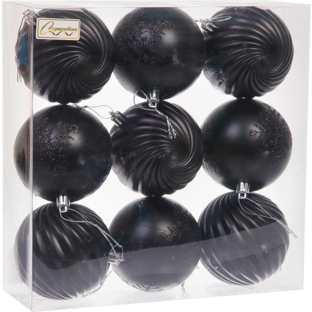 Новогодние шары «Изящные узоры» 8 см (набор 9 шт), Черный