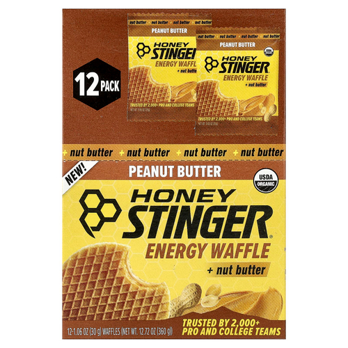 Honey Stinger, Energy, вафли с ореховой пастой, арахисовая паста, 12 вафель, 30 г (1,06 унции) каждая