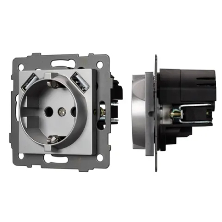 Механизм розетки с USB зарядкой SCT-MUAA-PL-GR-V (250V, 16A) (Arlight, -) 049820