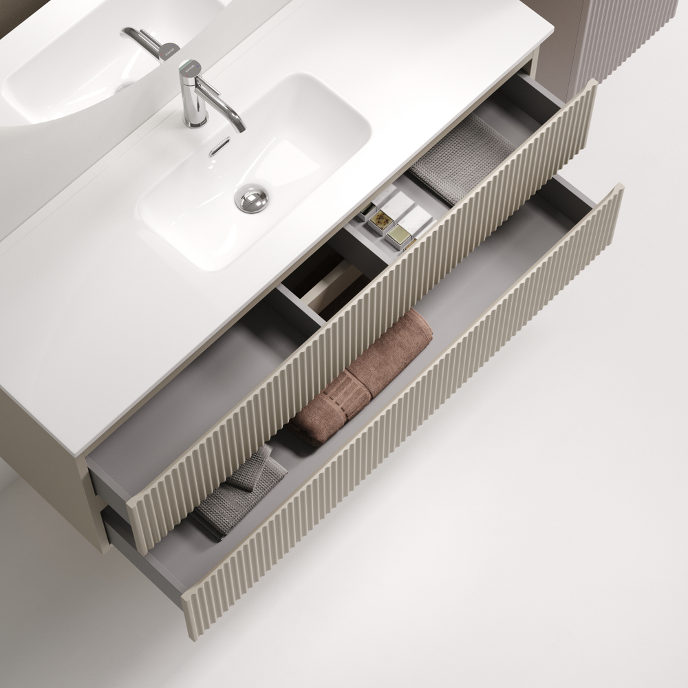 Тумба подвесная SANCOS Snob R 1195х390х500, c двумя ящиками оснащенными доводчиками, Beige Soft , арт.SNR120/39CE