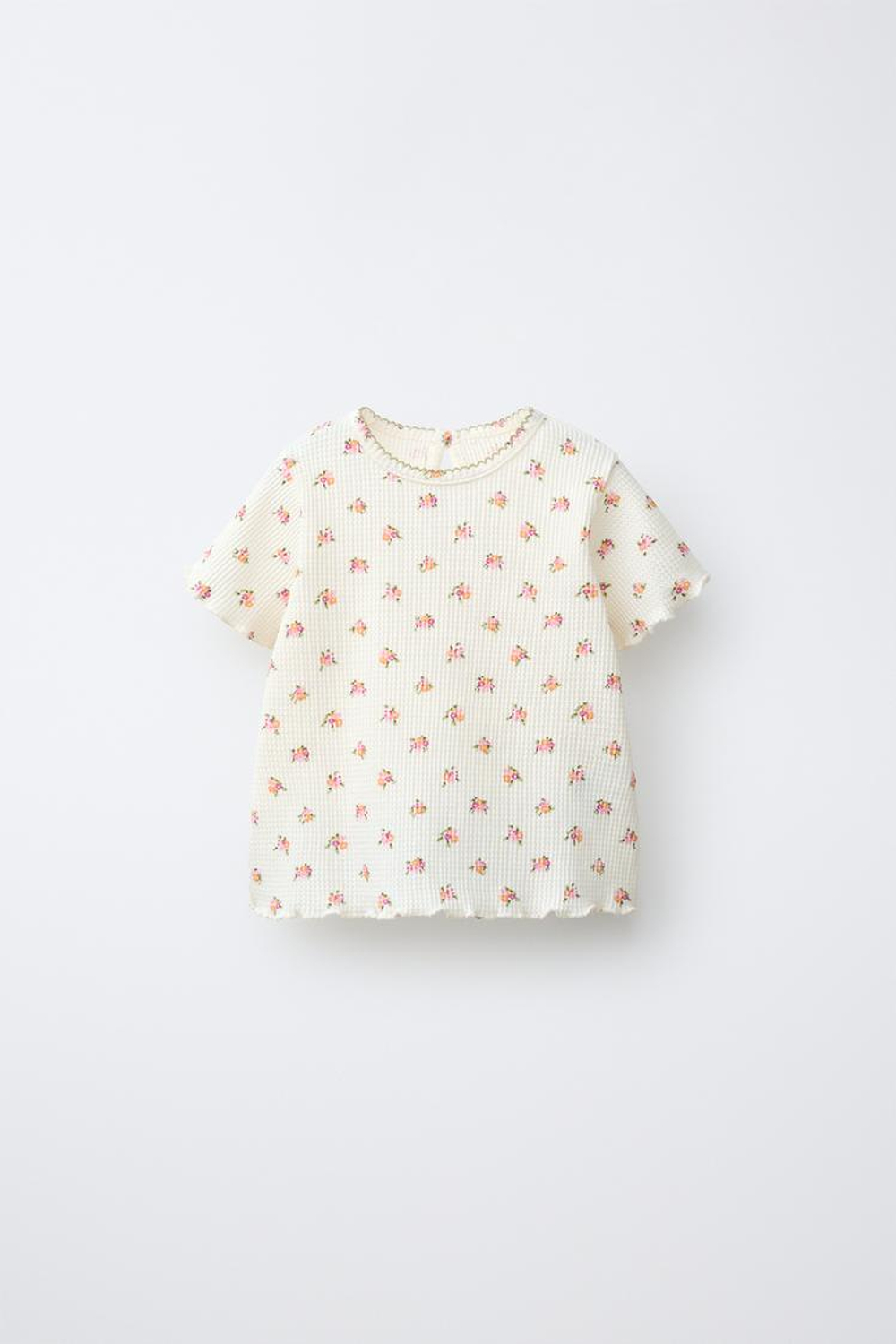 ZARA ФУТБОЛКА ВАФЕЛЬНЫЙ ЦВЕТОК, ЭКРЮ