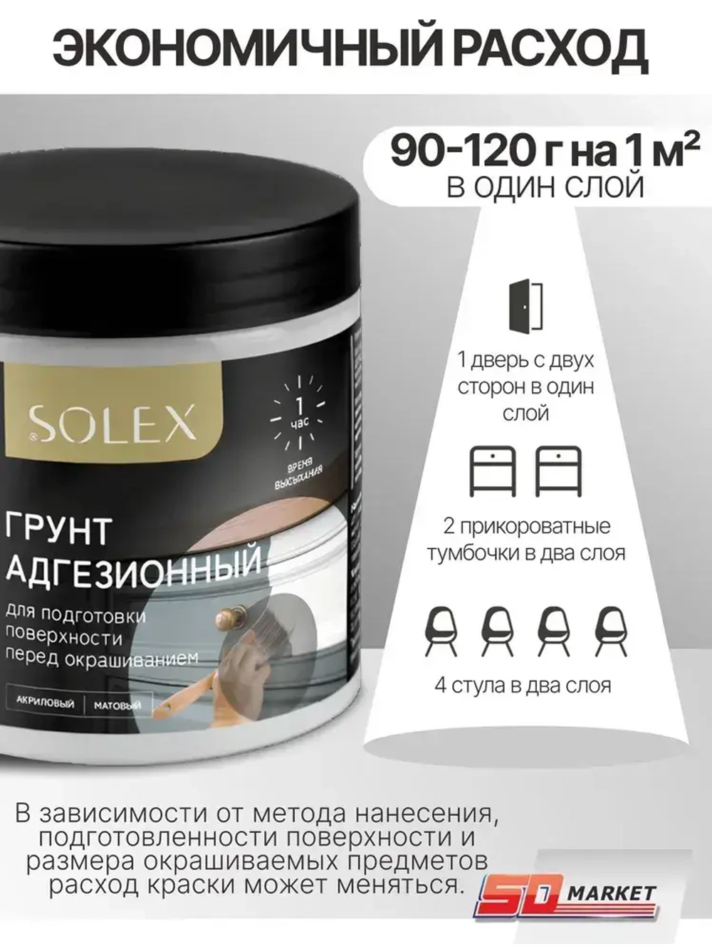 Грунтовка для мебели и декора белая 750 гр , SOLEX