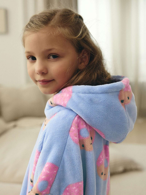 Толстовка флисовая удлиненная для девочки Next B71-630, Голубой, Розовый